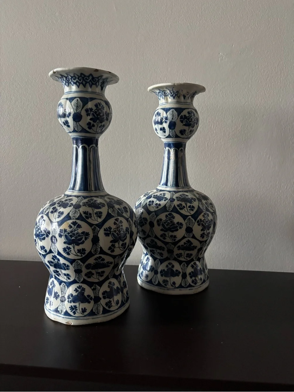 Antique 18th Cent Dutch Garlic Neck Delft Pottery Vase 2